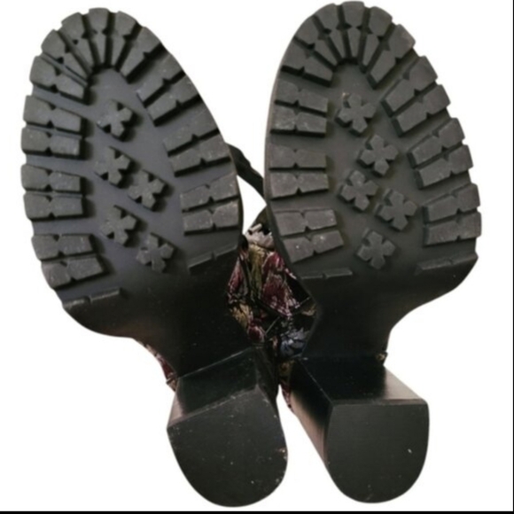 Steve Madden Black Pink Brocade Floral Lace Up Side Zip Moto Boots Size 7.5 Inch - Picture 7 of 10